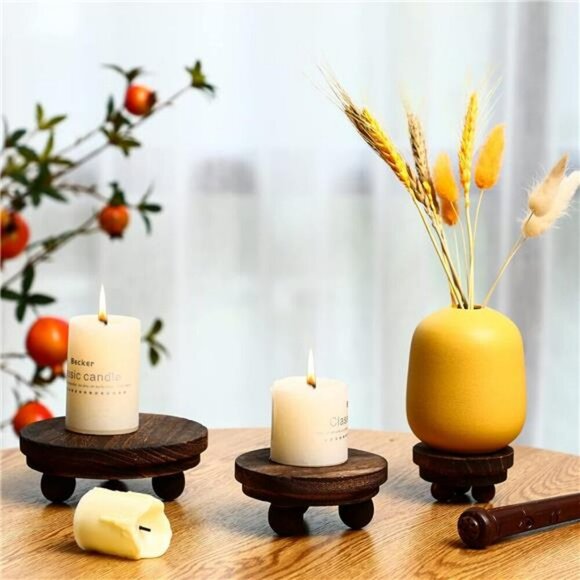 Wood Pedestal Risers Set Rustic Round Mini Stands Tiered Tray Farmhouse Decor - Picture 4 of 8